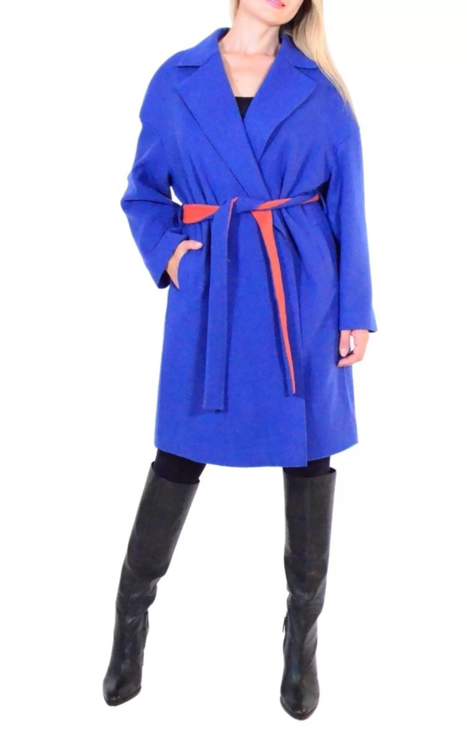 Blue Belted Wrap Trench Coat