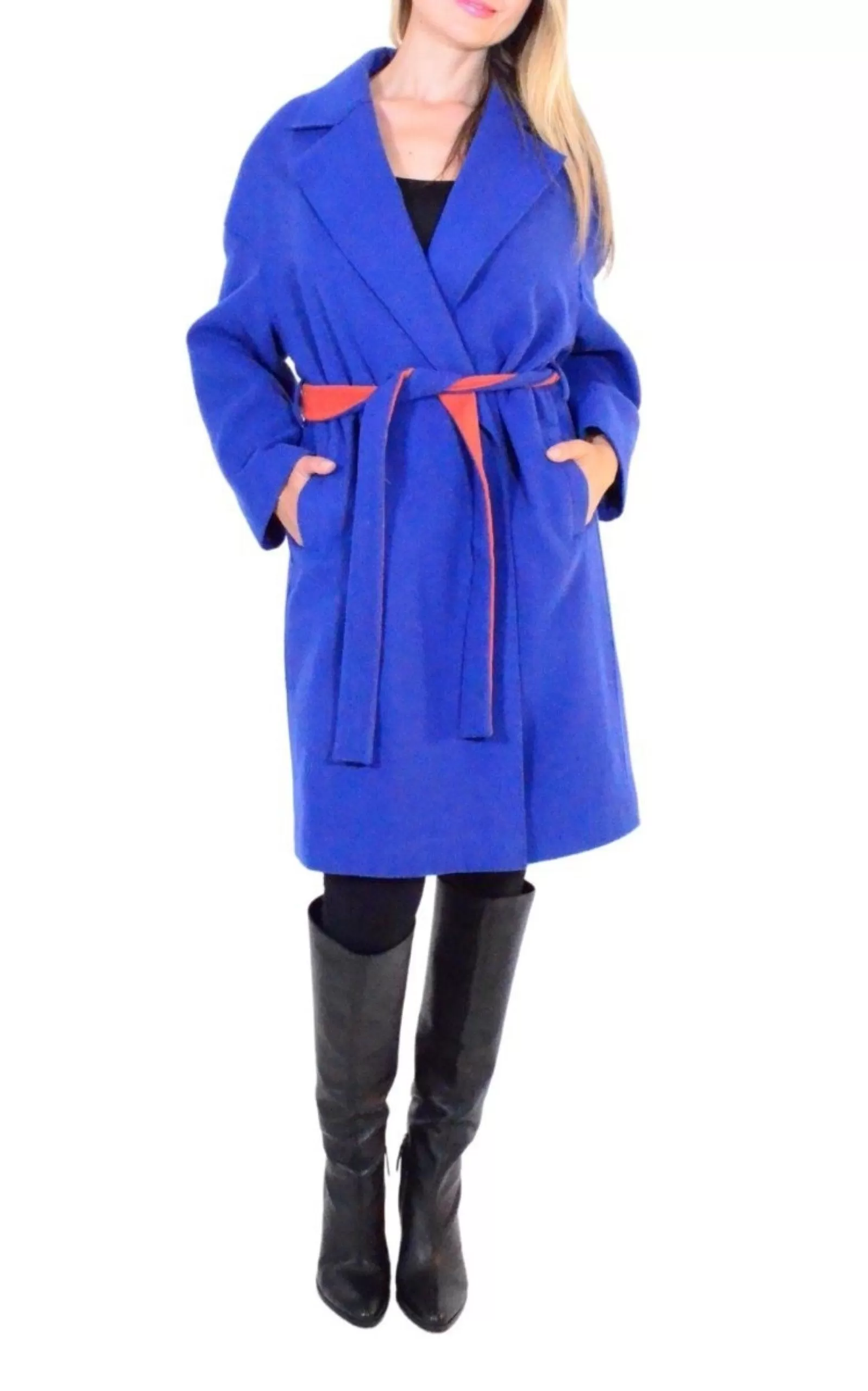 Blue Belted Wrap Trench Coat