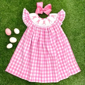 Easter Bunny Smocked Dress in pink gingham