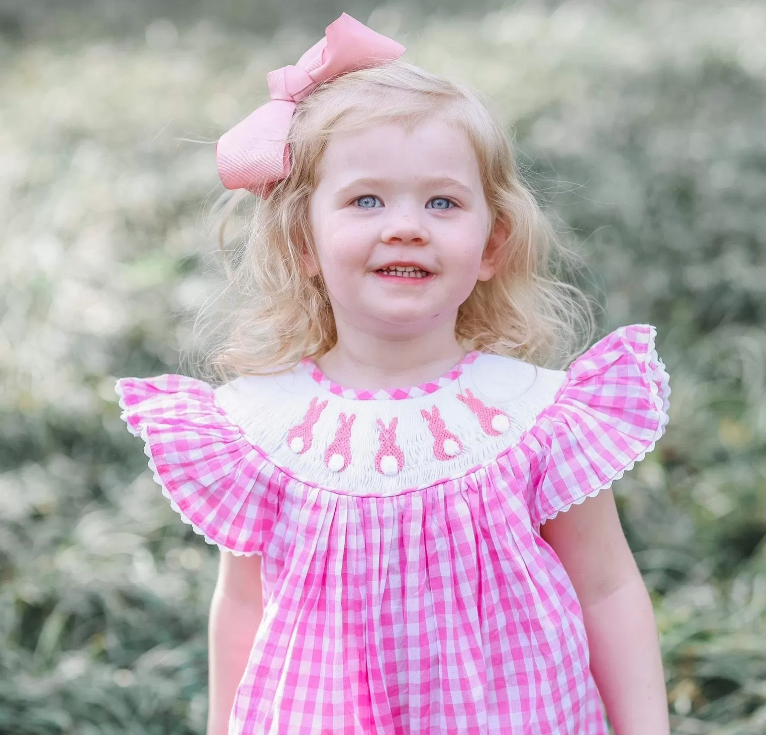 Easter Bunny Smocked Dress in pink gingham