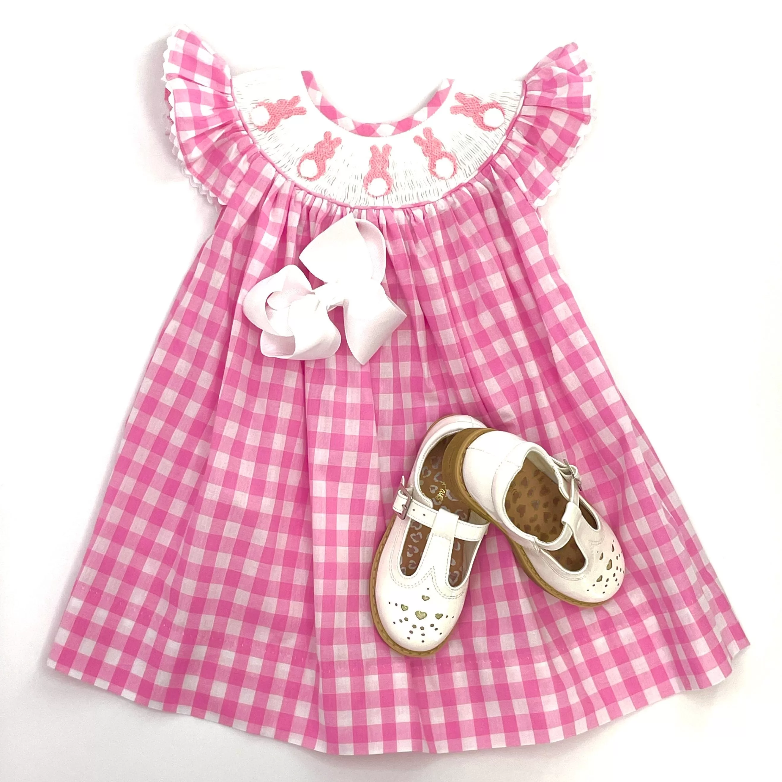 Easter Bunny Smocked Dress in pink gingham