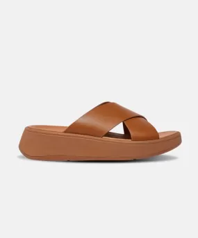 FitFlop F-Mode Leather Flatform Cross Slide Tan