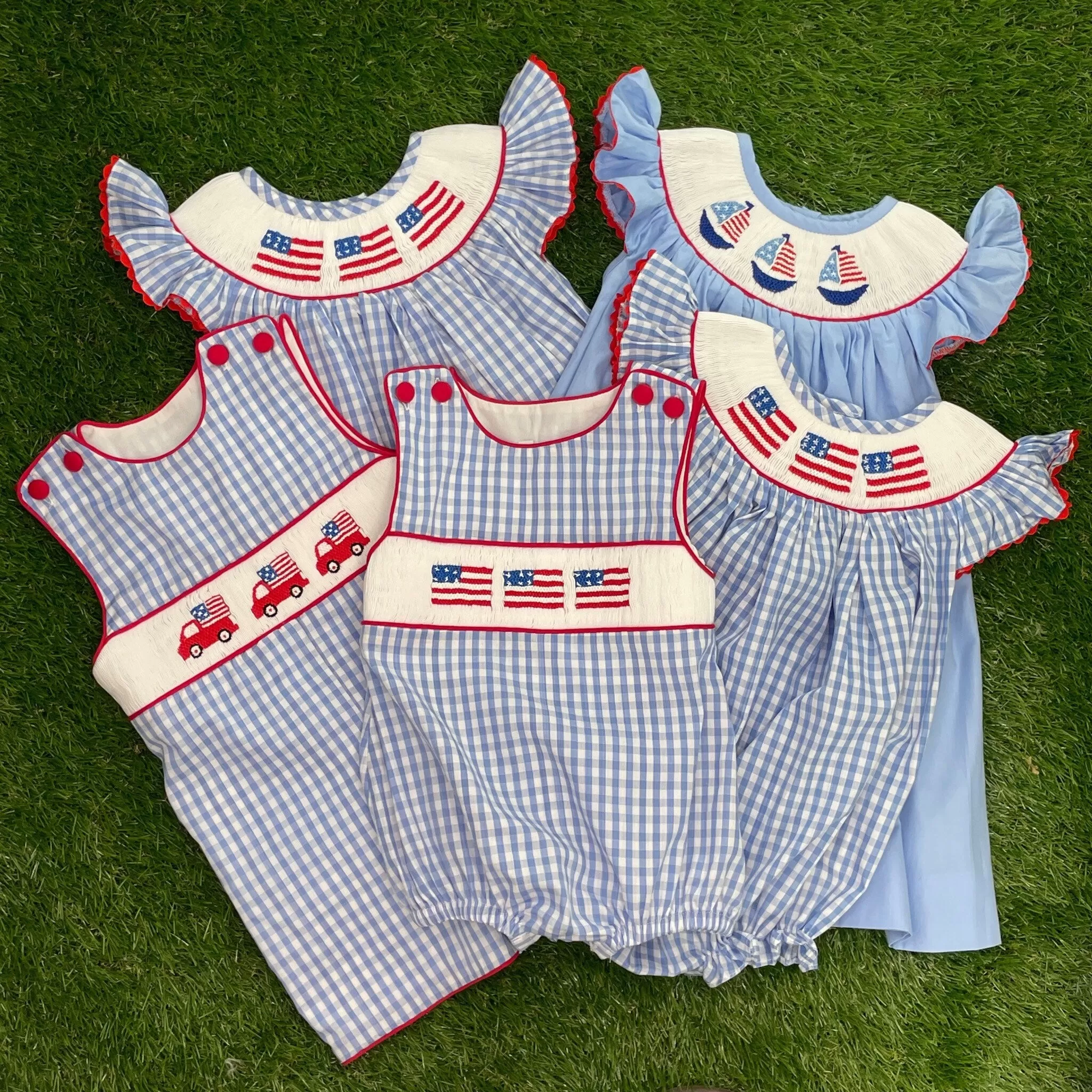 Flag Sailboat Smocked Bishop Dress