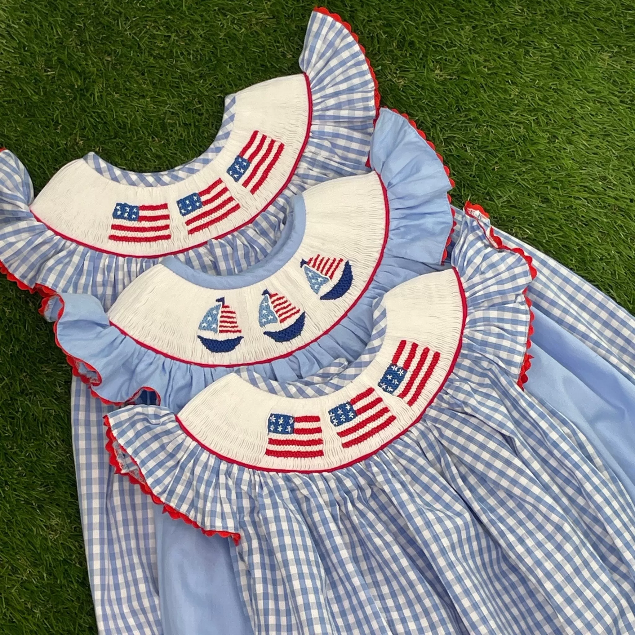 Flag Sailboat Smocked Bishop Dress