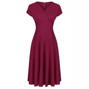 Magenta Vintage A Line Crossover Capped Sleeve Tea Swing Dress