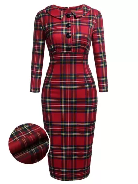 Red 1960s Plaids Bodycon Dress