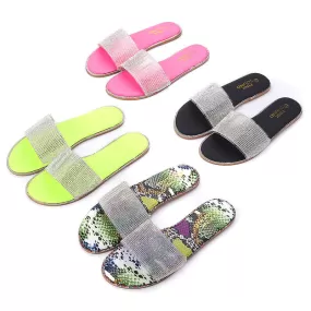 WoMen Rhinestone Bling Slippers Summer Beach Flip Flops Flat Walking Hiking Camping Home Anti-slip Comfortable Slippers Loafers Shoes