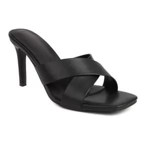 Women's Square Toe Crossed Straps Stiletto Heel Slides Sandals